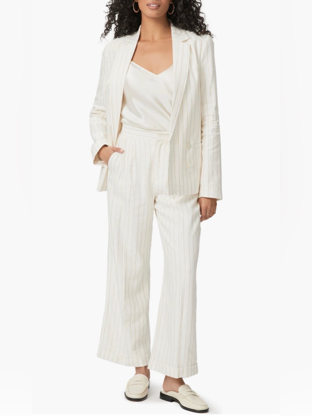 PAIGE Cream Pinstripe linen blend Wide-Leg Trousers